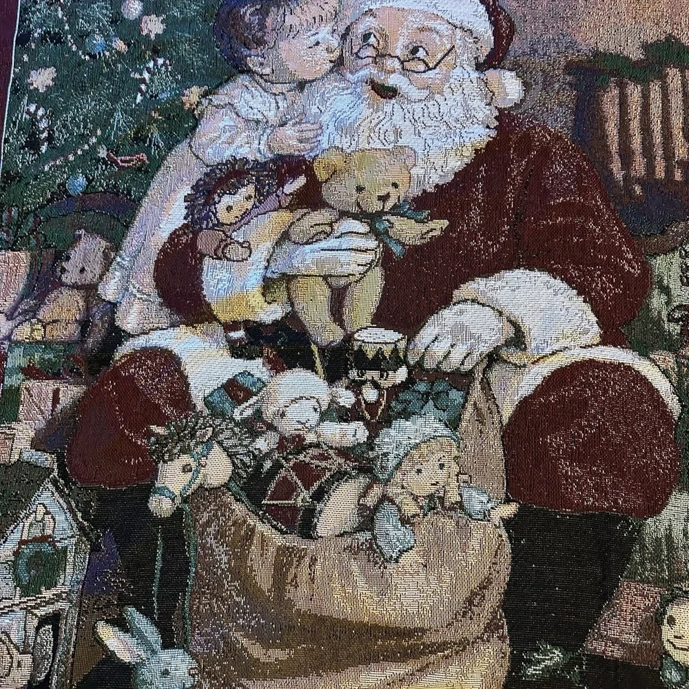 American Needle Point Tapestry Santa‎ Claus Christmas Throw Blanket 60